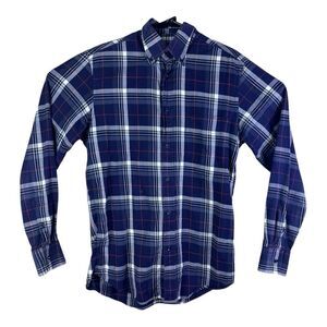 Paul & Shark Yachting Button Up Shirt Men 38 M Royal Flannel Plaid Blue Italy